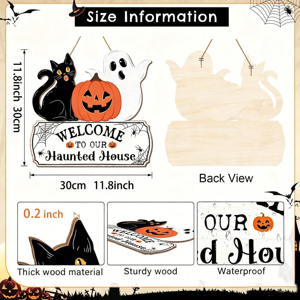 Wooden Halloween Pumpkin Hanging Sign Door Wall Decor Party Home Garden Decoration