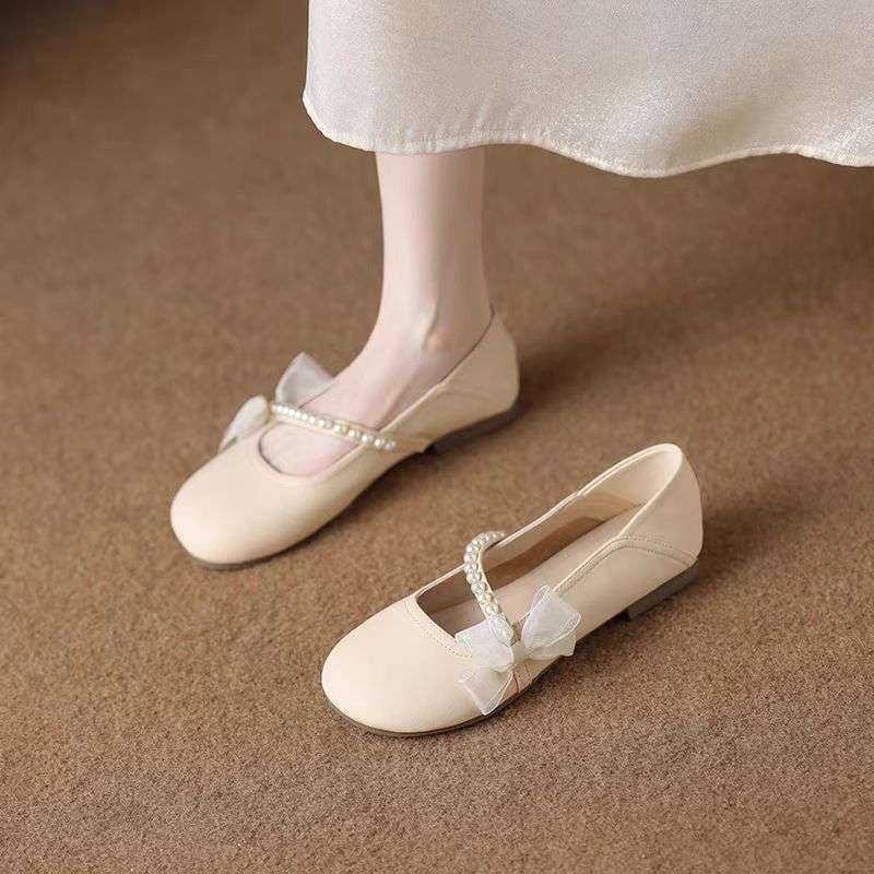 

Французские туфли Мэри Джейн с жемчугом женские 2025 лето новые мягкая подошва туфли-бини вечерняя вечерний бриз плоская подошва с юбкой одинарные туфли 40