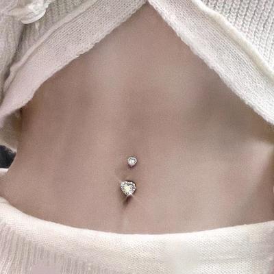 Puncture Heart-Shaped Navel Belly Nail 1.6mm Titanium Steel Rod Anti-Allergy Umbilical Ring Sexy Best Seller In Europe and America 3A Grade Zircon