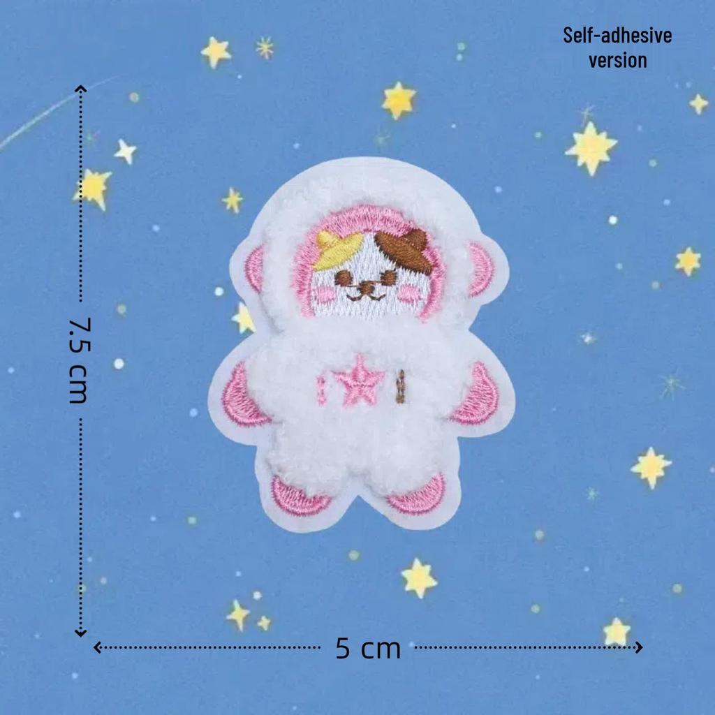 Adhesive Cartoon Bear Head Embroidery Patch - No-Sew, DIY Decorative Sticker for Clothing