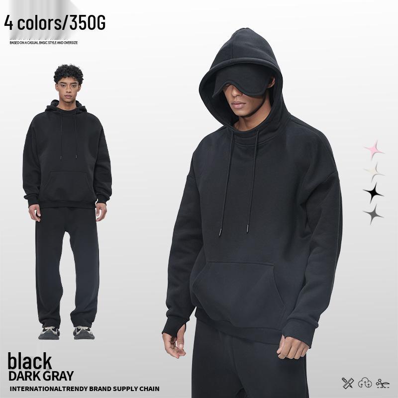 Men s Autumn-Winter Fleece-Lined Heart-Eye Loose Hoodie Large