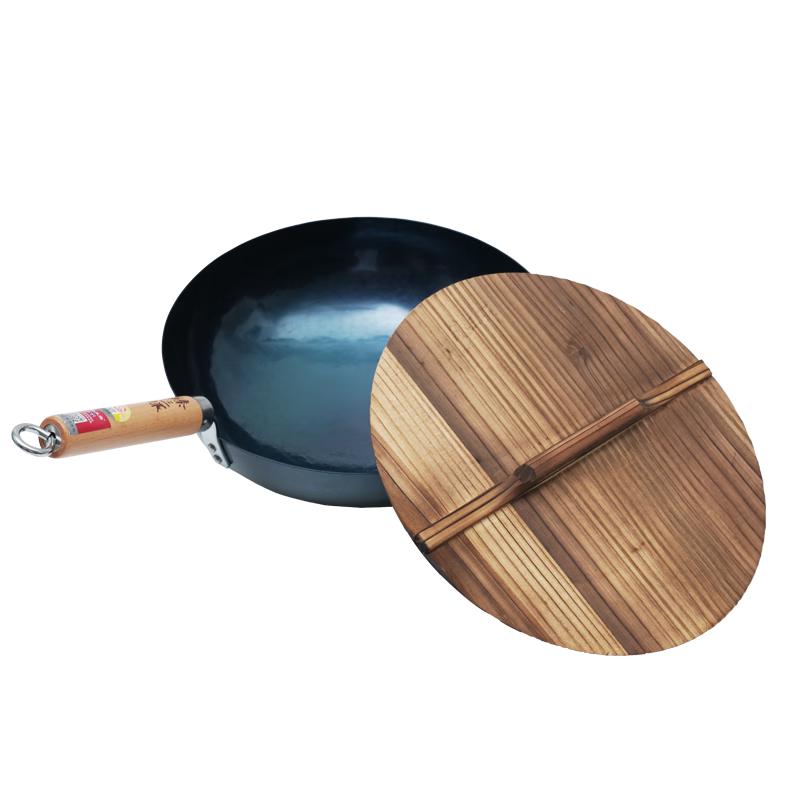 Zhen Sanhuan Zhangqiu Hand-Forged Wrought Iron Wok with Wood Handle
