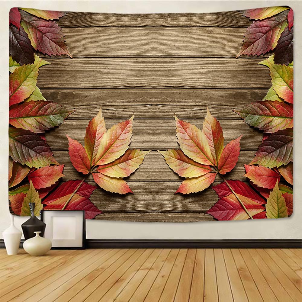 Vintage Wandteppich aus Holzbrett, Wandbehang, Kunst, goldbraune Blätter auf Holz, Wanddecke, Heimdekoration
