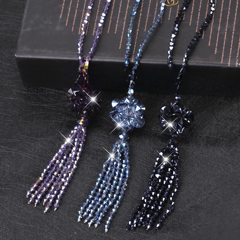Crafted Beautifully Long Ethnic Crystal Necklace For Women With Stunning Detail Tassel