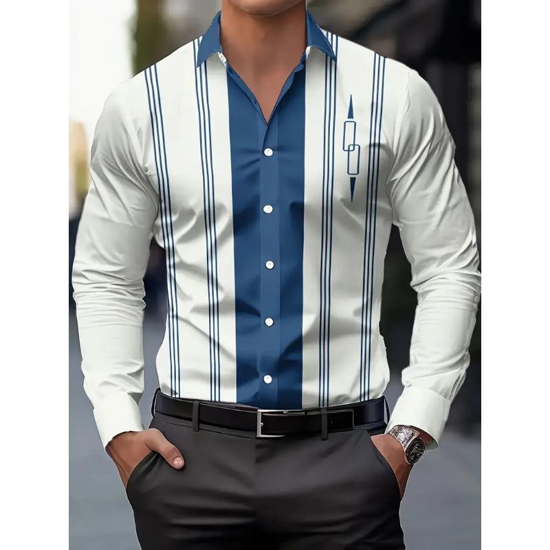 Hawaiian Men's Shirt Blue Striped Printed Shirt Fashion Summer Beach Shirt Clothing Flap Collar Men's Clothing