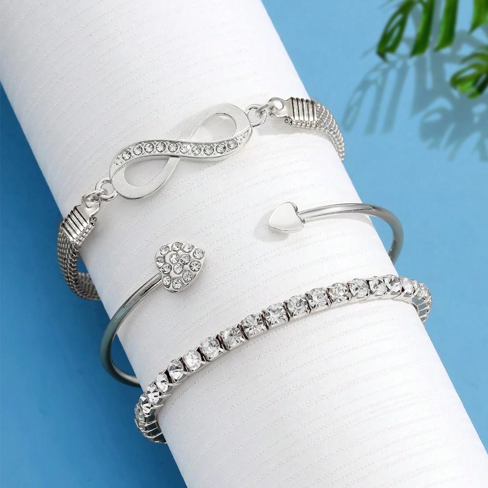 3pcs/set Rhinestone Heart Decor Bracelet