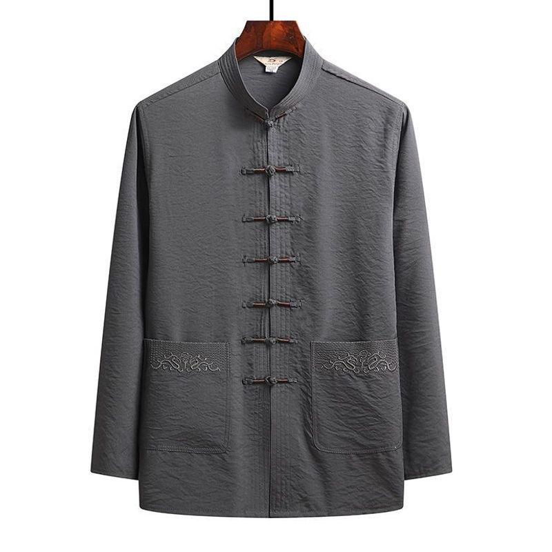 Men's Tang Suit Ice Silk Set - Long-Sleeve Chinese Tai Chi Hanfu for Spring/Summer