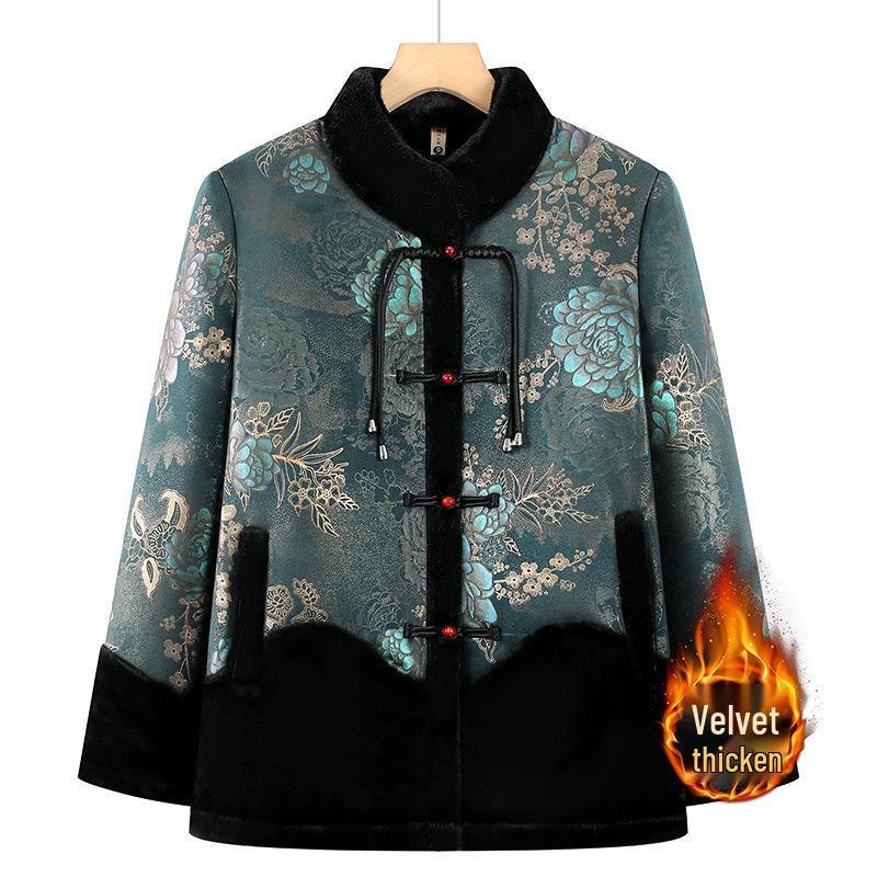 Women s Plus Velvet Thickened Winter Coat for Elderly 6XL зелёный