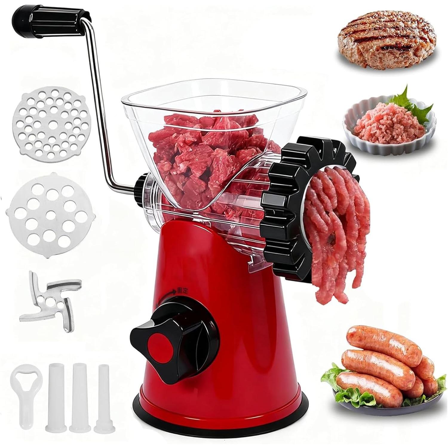 Manual Meat Grinder, 6-in-1 Meat Mincer with Heavy Duty Powerful Suction Base, Sausage Maker,Mincer Machine,Meat Mincers for Home Use for Beef, красный