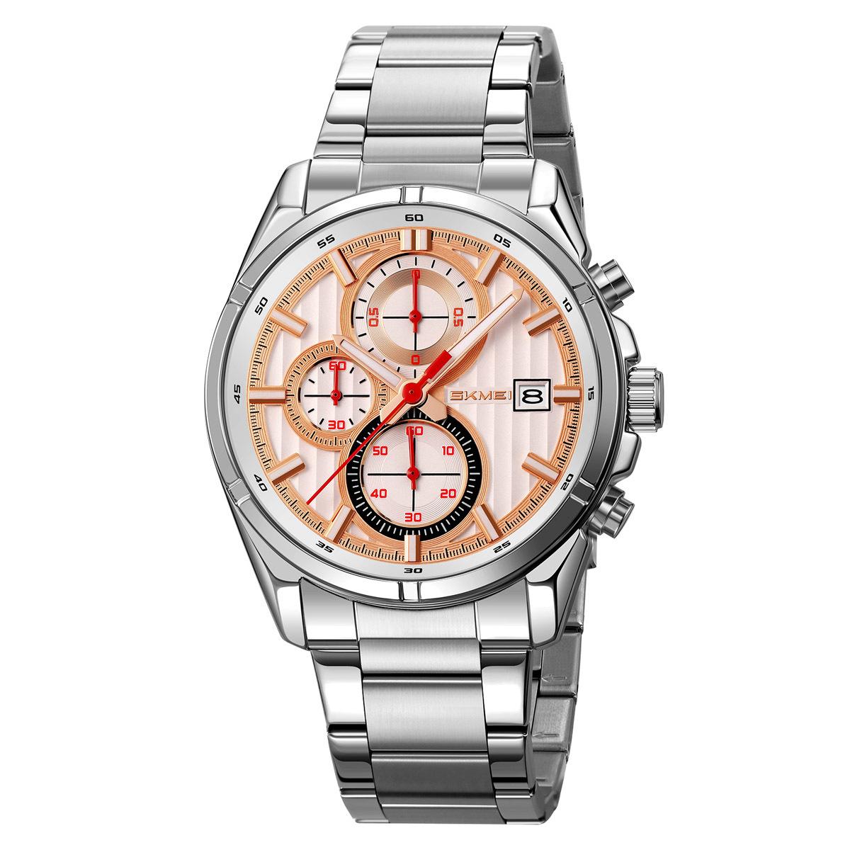 Men s Watch Steel Belt Business Watch Multifunctional Three-Eye Six-Pin Quartz Watch