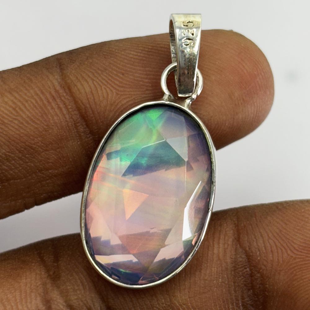 Natural Opal Pendant 23 ct Oval 925 Sterling Silver Gems October Birthstone for Gem Collections