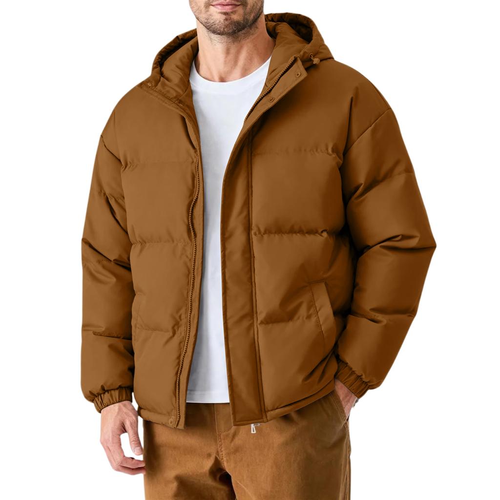 Men's Oversized Casual Down Jacket With Long Sleeves And Hood