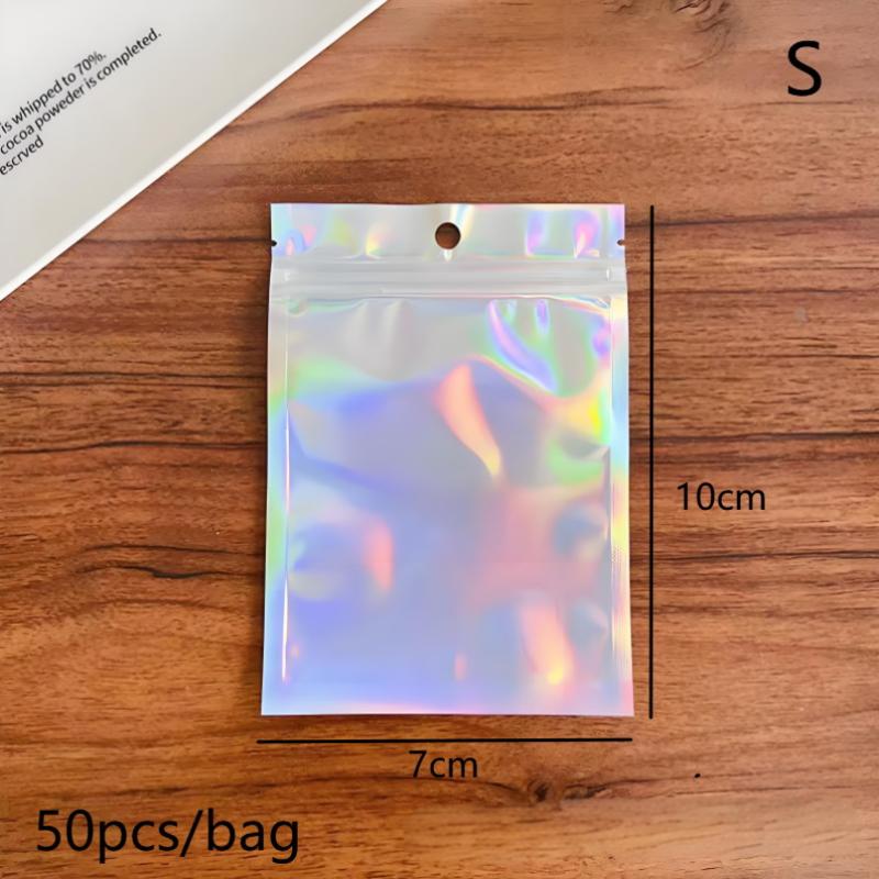 

50-Piece Holographic Bag, Multi-Size Laser Rainbow Pattern Self-Sealing Bag, Suitable For Candy Bag And Front Window Samples S