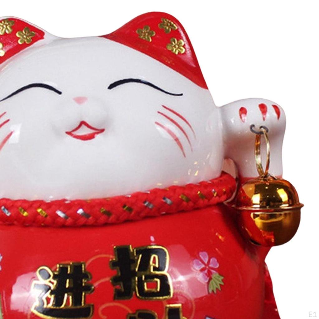 Cat Money Bank Animal Sculpture Saving Pot Jar Feng Shui Blessing Kitten Figurine with Bell