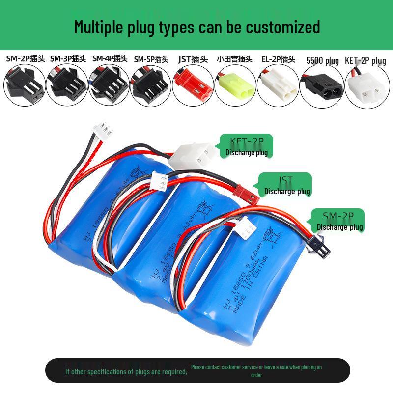 18650 Lithium Battery Pack 7.4V 1300mAh 10C for RC Toys & Cars