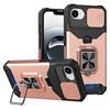 For iPhone 16e Case Kickstand Slide Lens Lid PC+TPU Phone Cover with Card Slot