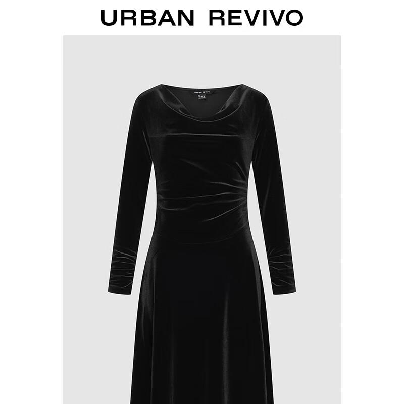 UR Women's Elegant Cowl Neck A-Line Long-Sleeve Dress