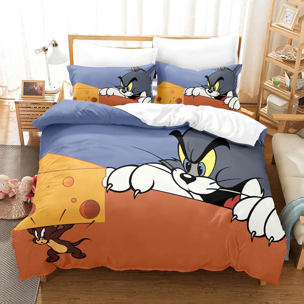 Quilt Cover Bedding Three-Piece Digital Printing Kit Cartoon Cat And Mouse Quilt Cover Four-Piece Set