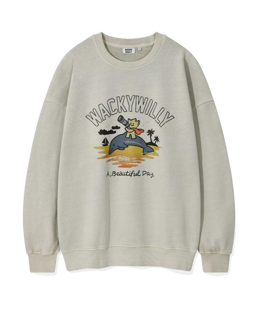 Wacky Willy Kiki Washed Graphic Sweatshirt Beige