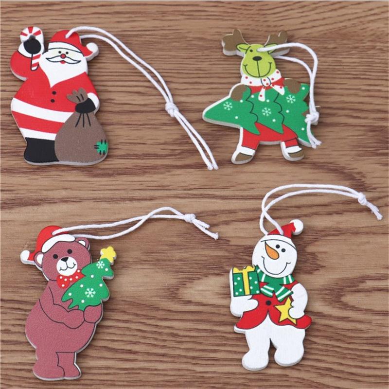 Box with 12 Pieces of Wood Colored Pendant Christmas Gift Box with Painted Christmas Tree Pendant Decorations