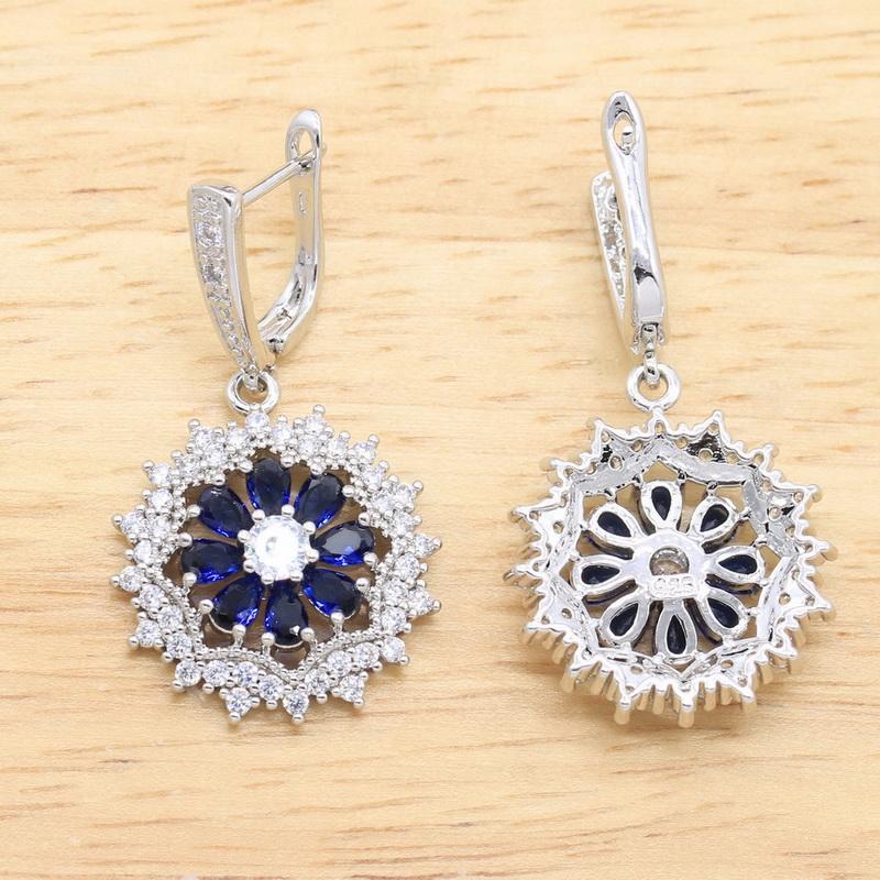 Color Jewelry Sets Women Dark Blue Stones Necklace Pendant Bracelets Earrings Rings Birthday Gift
