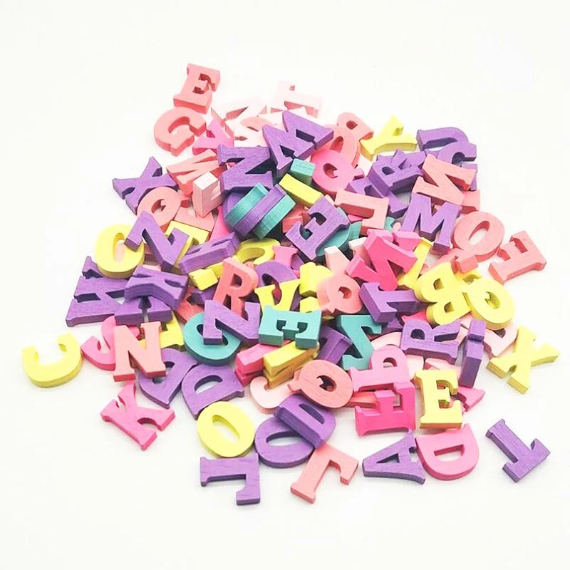 100Pcs Colorful 15mm Wooden Letters Alphabet Wood Slice Wall Decorative DIY Crafts Scrapbooking for Kids Home Accessories letter