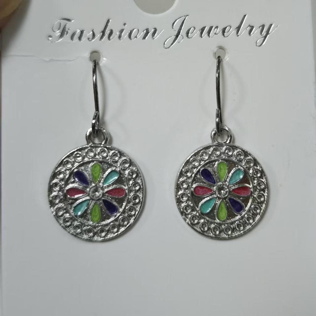 Popular earrings, European and American creative alloy earrings, bohemian round oil drop earrings, ethnic style jewelry