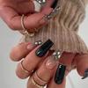 Elegant Black Glitter Sequin Gradient Press-on Nails: Versatile Fashion Manicure with Whitening Effect