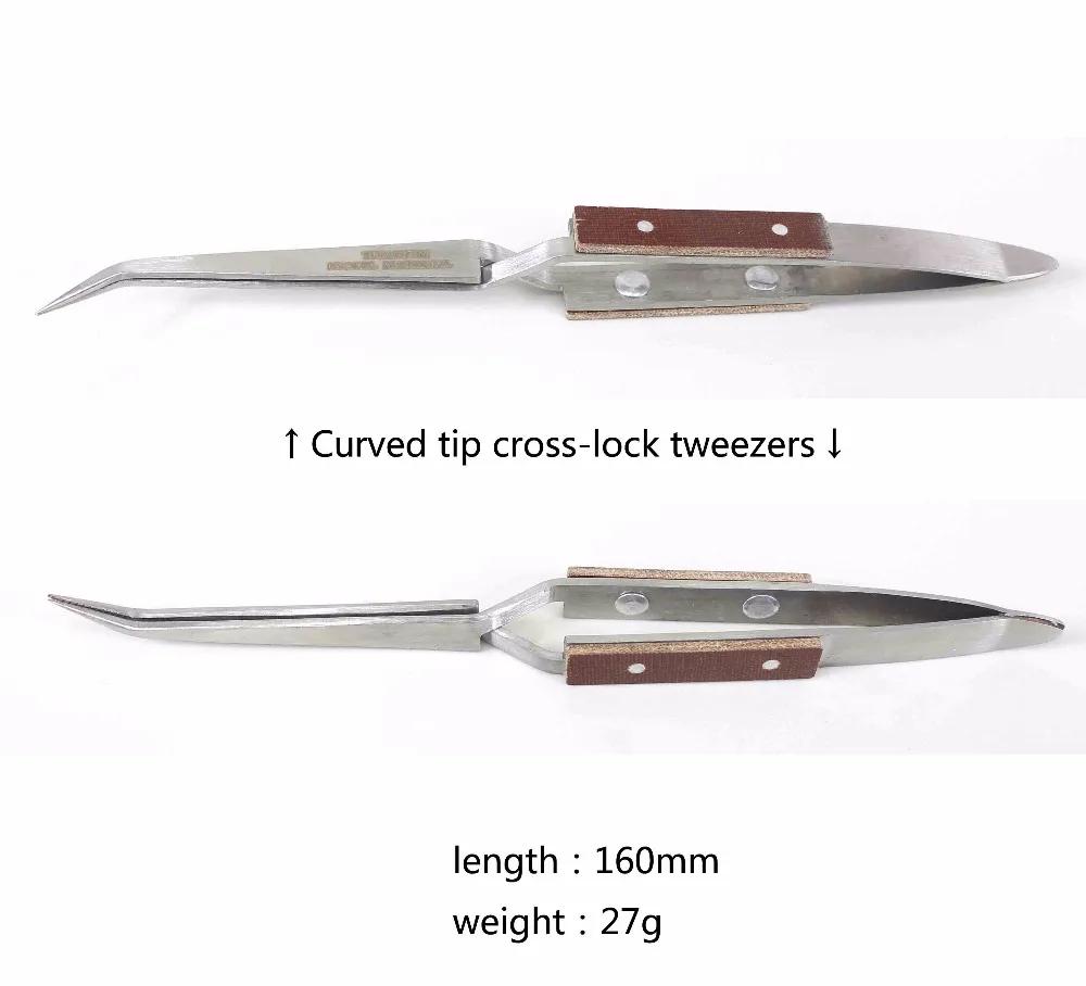 Cross Locking Lock Tweezer Self Closing Jewelry Soldering Craft Repair Tool Insulated Tweezer Straight Elbow Tip