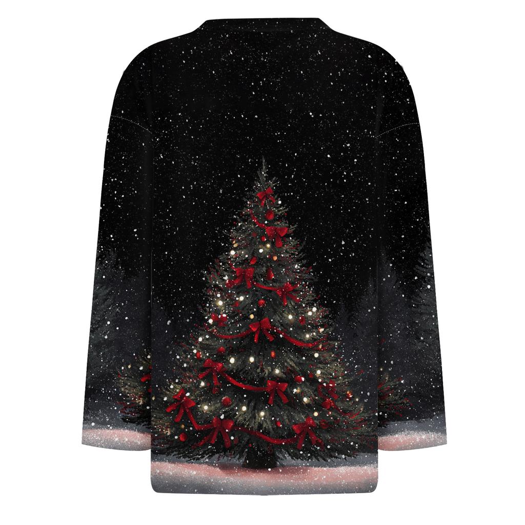 Dámská módní ležérní tříčtvrteční rukáv Vánoční potisk Krk Top