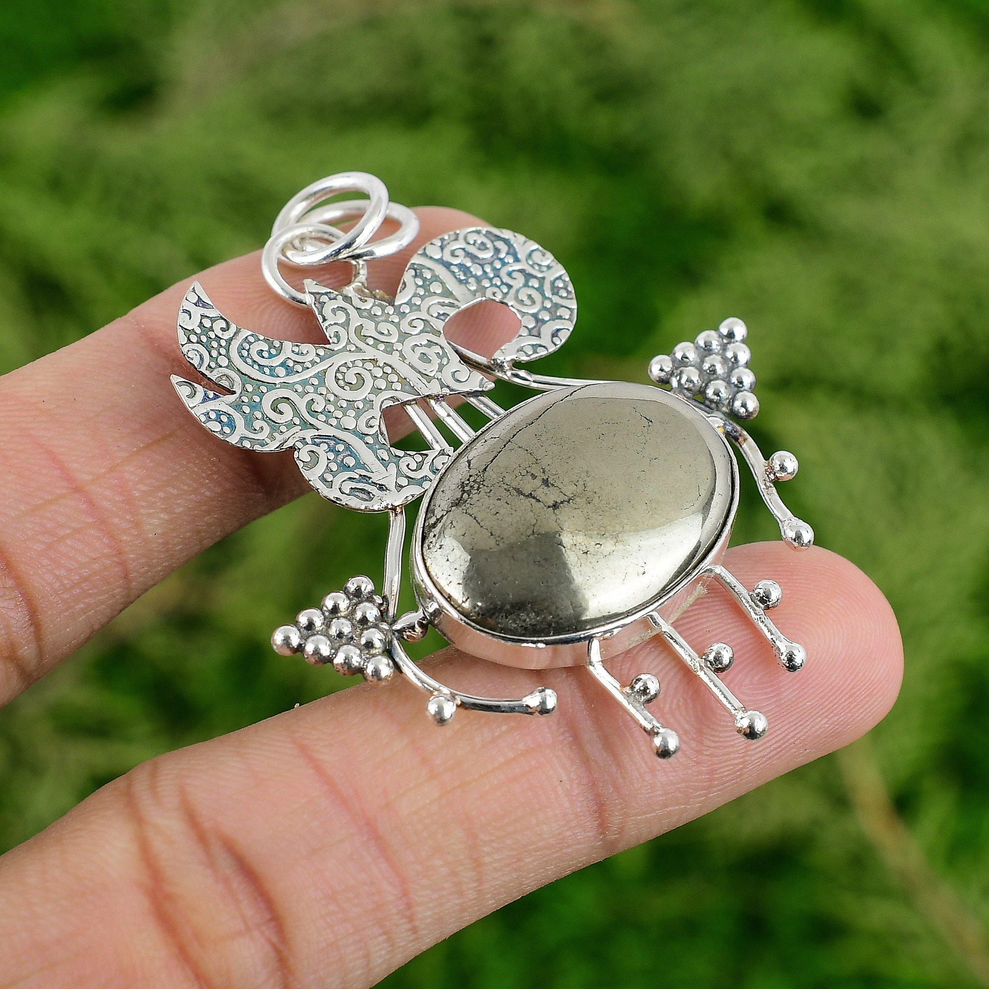 

925 Silver Natural Pyrite Wedding Solar Chakra Wife Engagement Bezel New Pendant