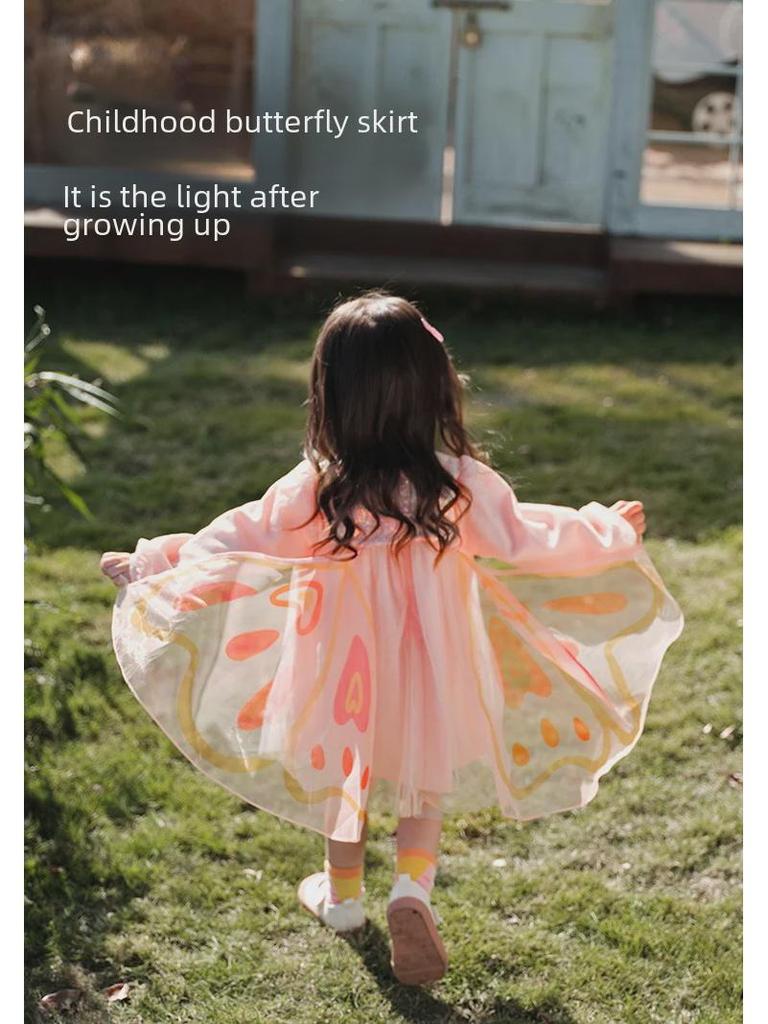 Girls' Butterfly Dress - Spring 2025 Sweet Mesh Princess Skirt