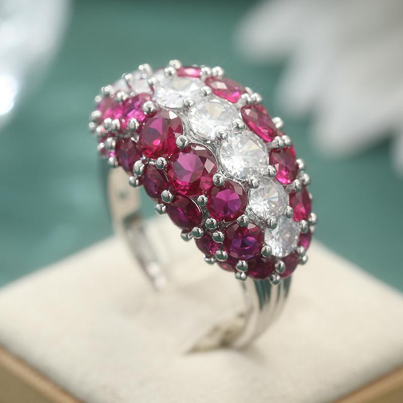 Luxury Red Cubic Zirconia Shining Engagement Band Ring For Women Silvery Color Anniversaries Valentine Romantic Ring Jewelry