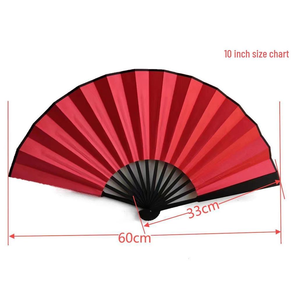 8/10 Inch Men's Silk Folding Fan with Red Bone - Red, Yellow, White & Black Options