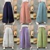 2026 Summer Linen Wide-Leg Pants with Artistic Embroidery and Elastic Waist for Women