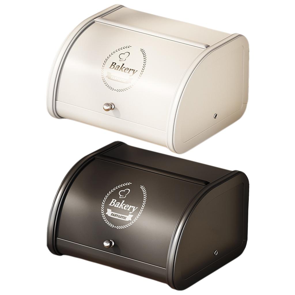 Bread Bin Container with Roll-up Lid Retro Kitchen Storage Box Large Capacity Bread Boxes Holder Stainless Steel for Baked Goods