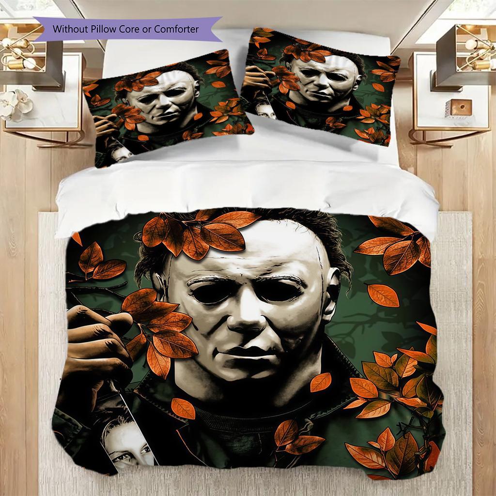 Michael Myers Halloween Horror Set Threepiece Set 1 Duvet Cover 2 Pillowcase Without Core Soft And Comfortable Duvet Cover And Pillowcase