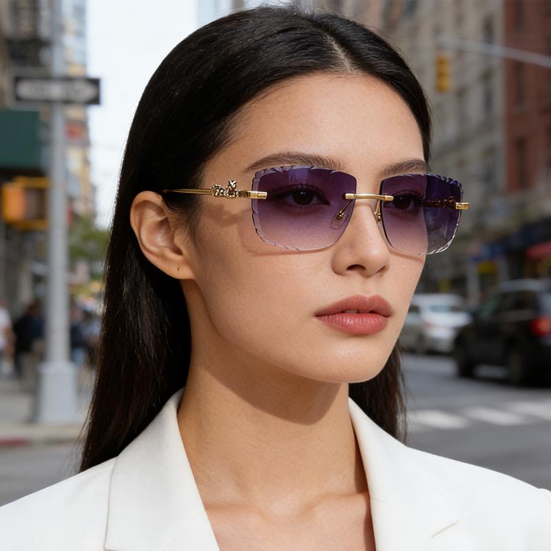 Frameless Square Metal High-end Glasses Fashion Trendy UV Resistant Outdoor Sunscreen Sunshade Sunglasses