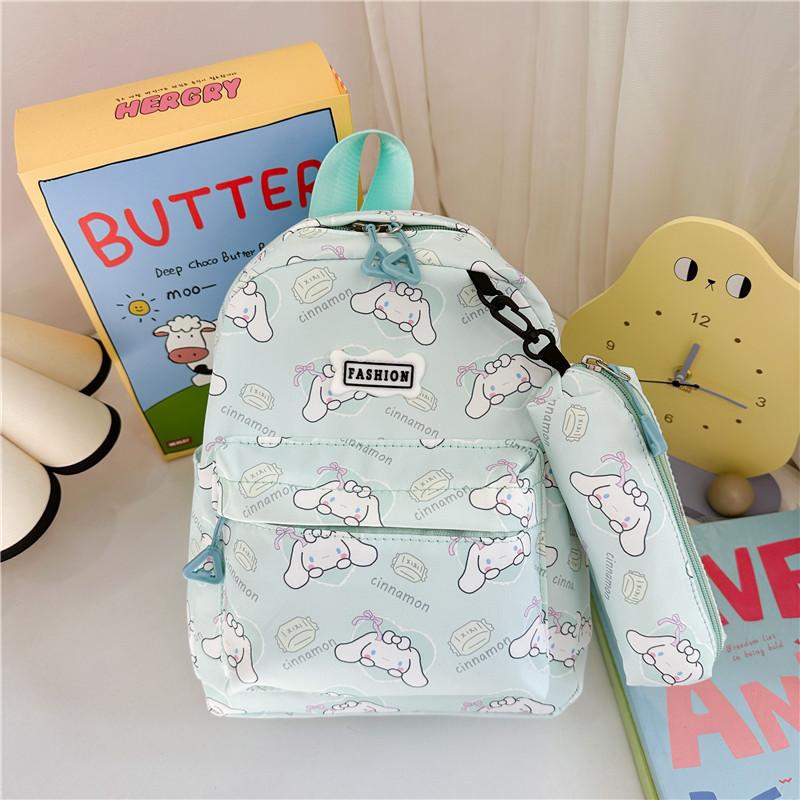

Cute Cartoon Kids Backpack With Pencil Case Nylon Material Lightweight And Comfortable зелений