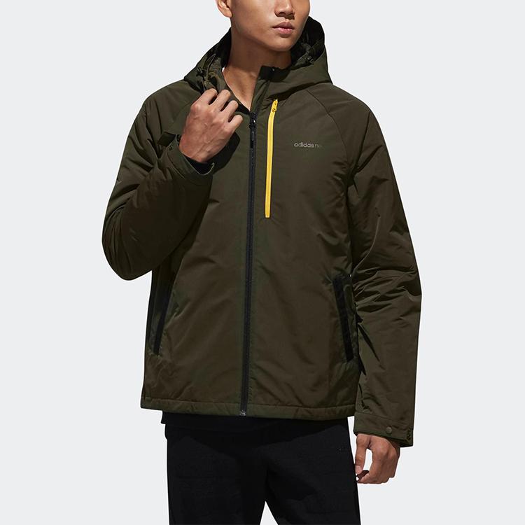 Adidas Neo Cushioned Sports Hooded Jacket Men Outerwear Military-Green DW8151