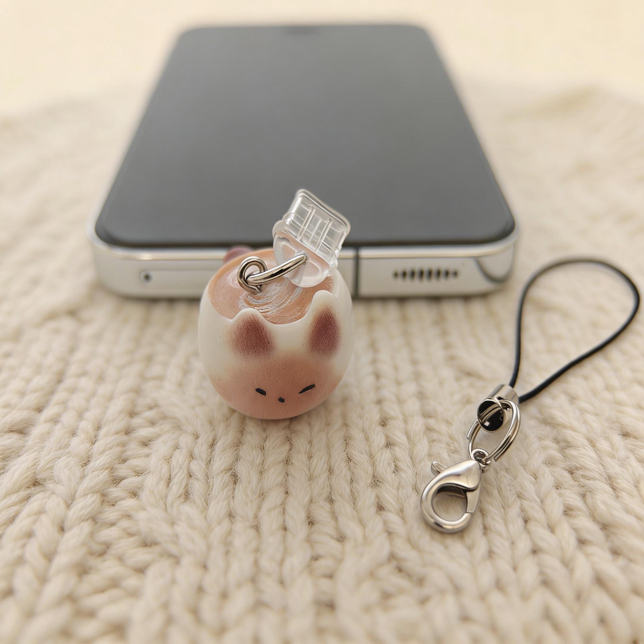 

Coffee Cup Cat Phone Dust Plug with Anti-Lost Strap, Phone Decoration Accessories, Phone Charms, Charging Port Protector For iPhone5-14