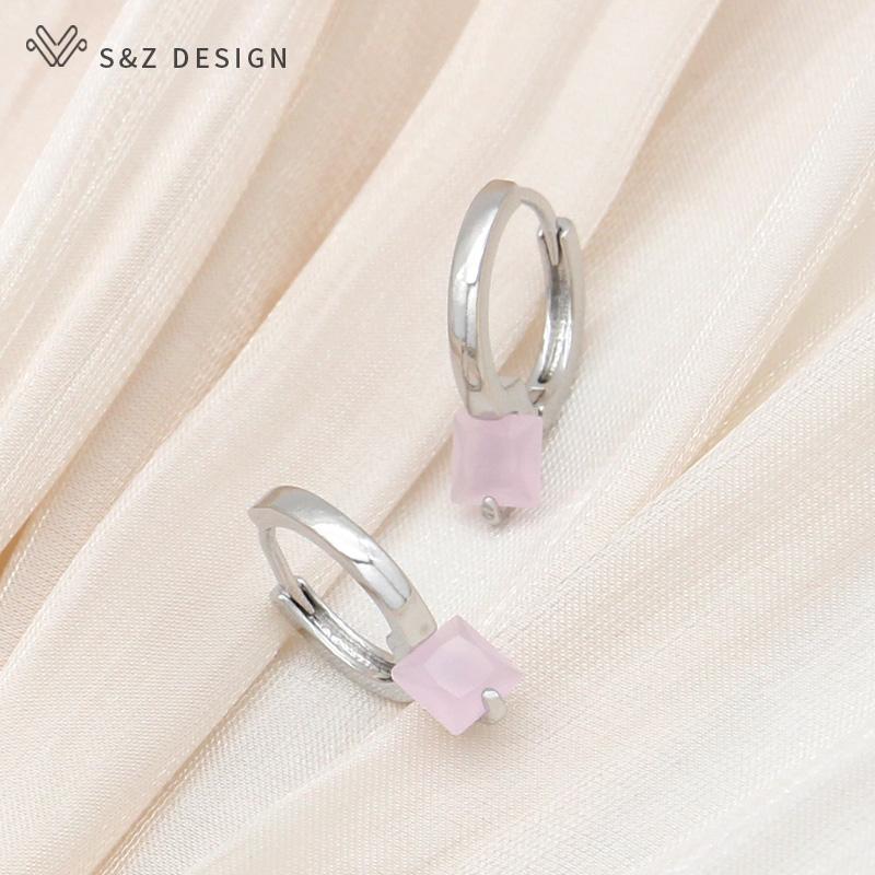 Moda elegancka róża złoty kolor kwadratowa cyrkonia spadek kolczyki dla kobiet biżuteria ślubna modny prezent na kolczyki