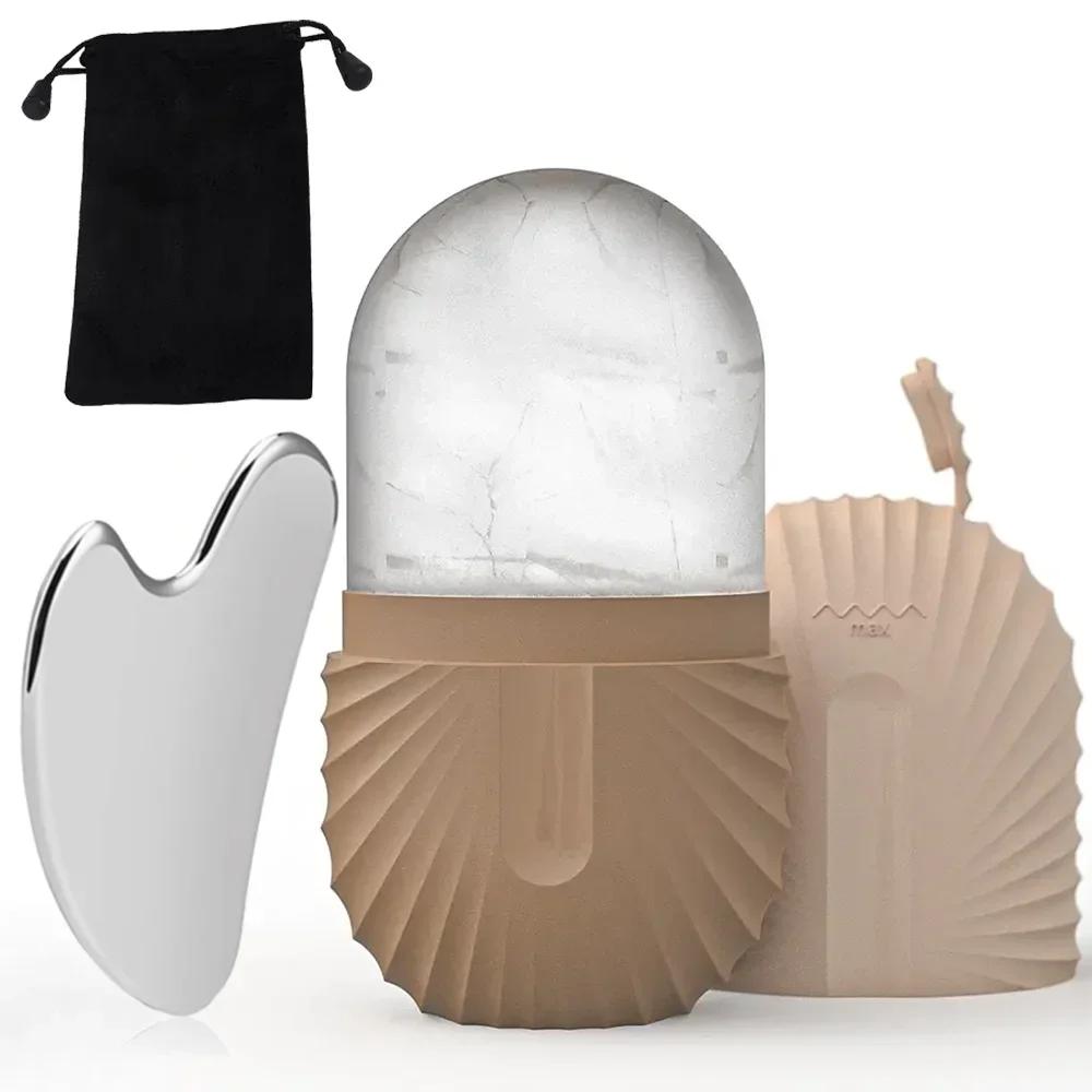 Neuer Eis-Gesichtsroller Edelstahl Gua Sha Werkzeugset Hautpflege Beauty-Set Gesichtsmassageroller Lifting Konturierungswerkzeug Wiederverwendbar