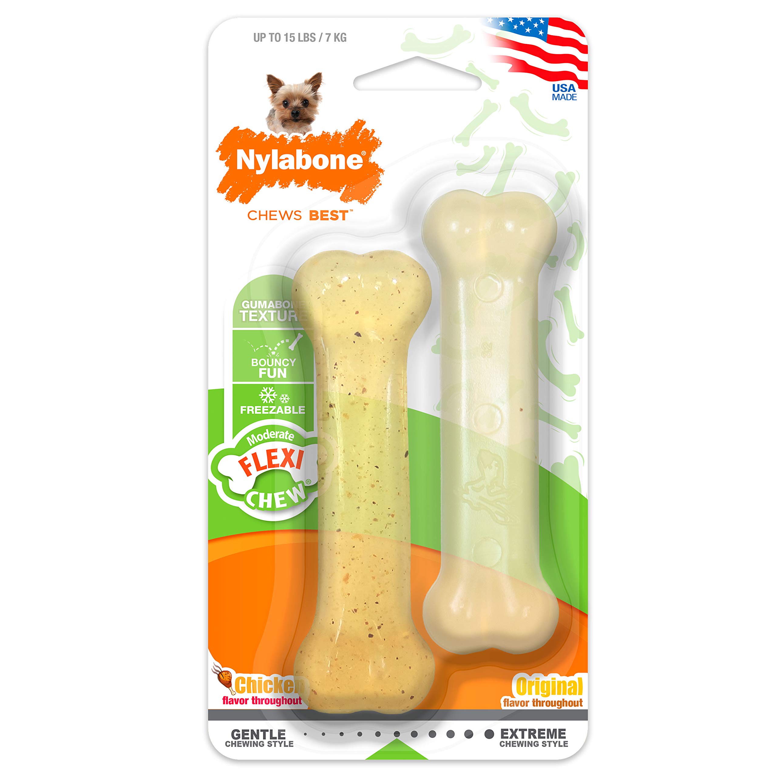 

Игрушка для жевания в форме косточки со вкусом курицы Nylabone для собак, жевательная игрушка, товары для животных (Нилабон) (Набор 2) (XS (до 7 кг)) (прозрачный)
