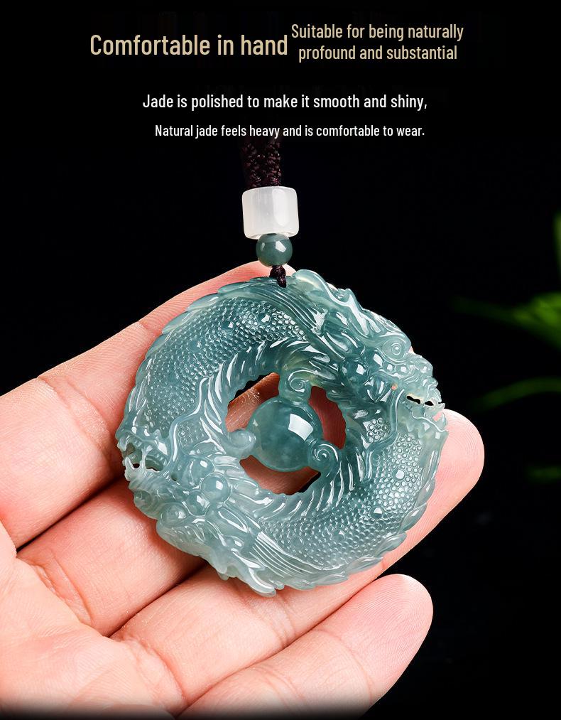 Blue Water Jadeite Double Dragon Pendant for Prosperity