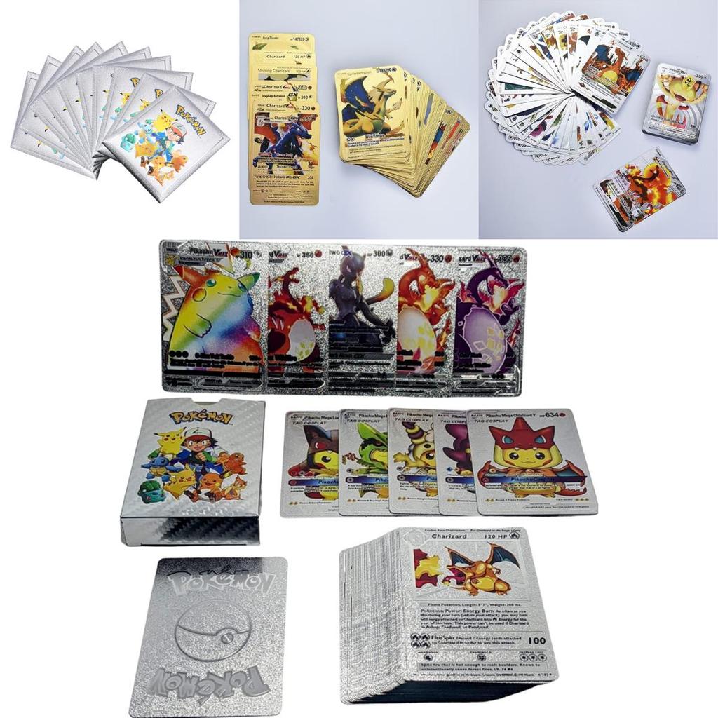 Wykwintne Karty Pokemon Metalowe Złote Karta Energii Charizard Pikachu Kolekcja Dla Dzieci