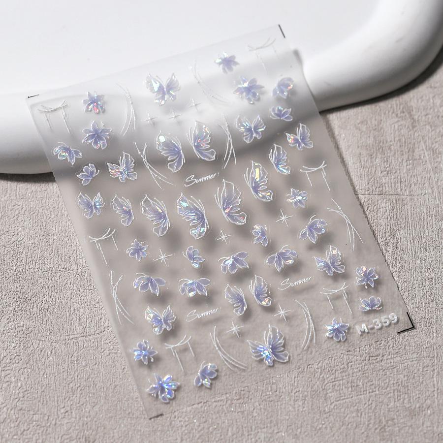 1Pcs 5D Embossed Aurora Butterfly Nail Art Stickers Self Adhesive Decals For Nails Decoration DIY 3D Acrylic Nail Supplies Parts