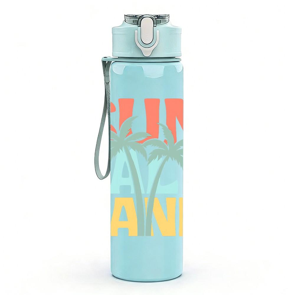 1PC Sun Salt Sand Letter Art 750ml Color Plastic Sports Water Bottle Leakproof Flip Straw Lid Suitable for Sports Office Home Use