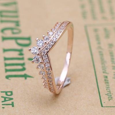 925 Sterling Silver Pan Ring Rose Gold With Crystal Crown Ring For Women Wedding Party Gift Fashion Jewelry