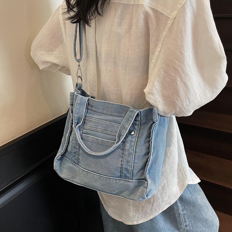 Denim Handtasche Damen Einfarbig Umhängetasche Pendler Schultertasche